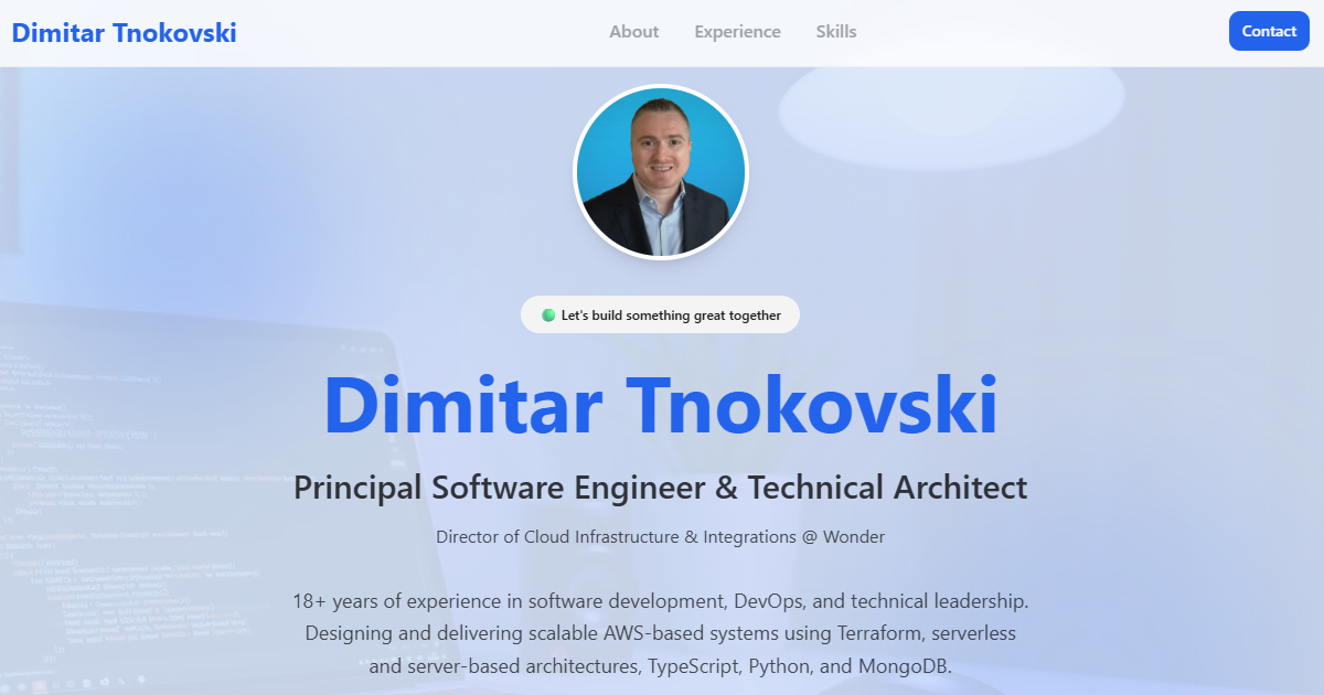 Dimitar Tnokovski - Technical Architect & Software Engineer